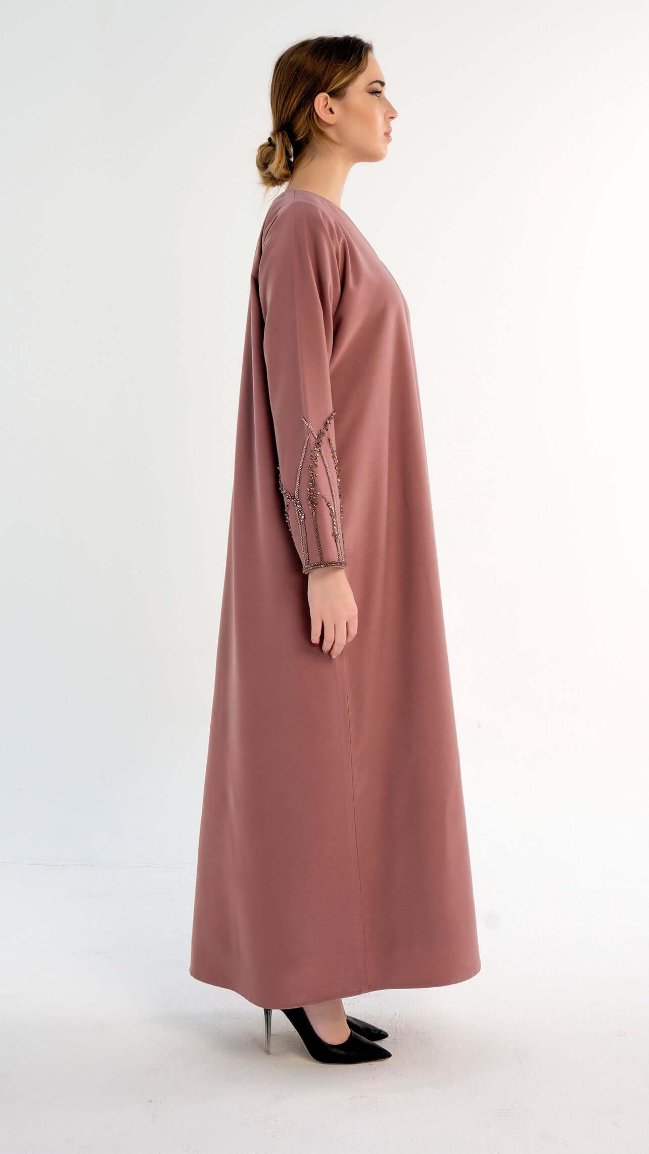 Pink Abaya with Embellished Sleeves