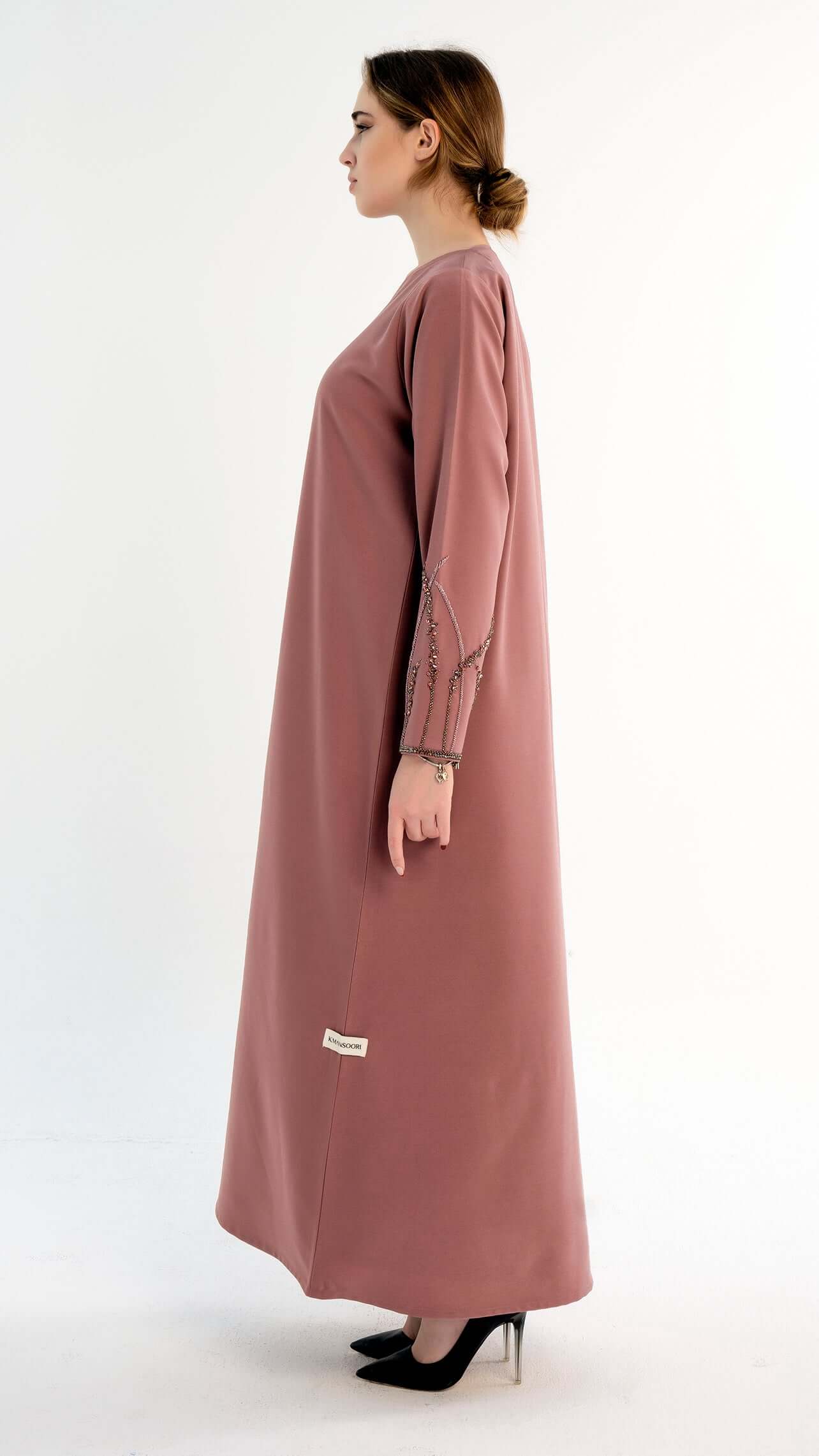 Pink Abaya with Embellished Sleeves