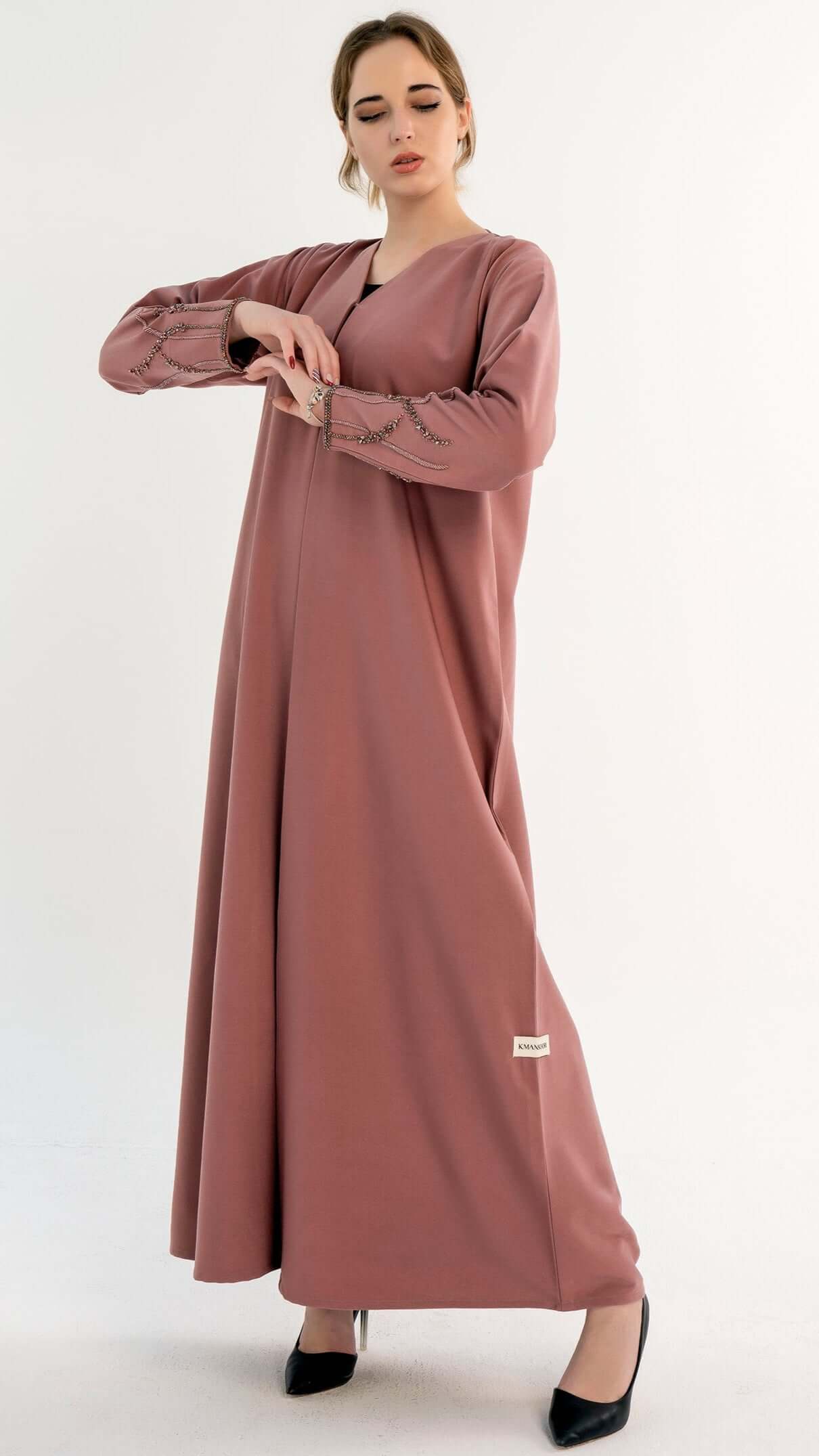 Pink Abaya with Embellished Sleeves