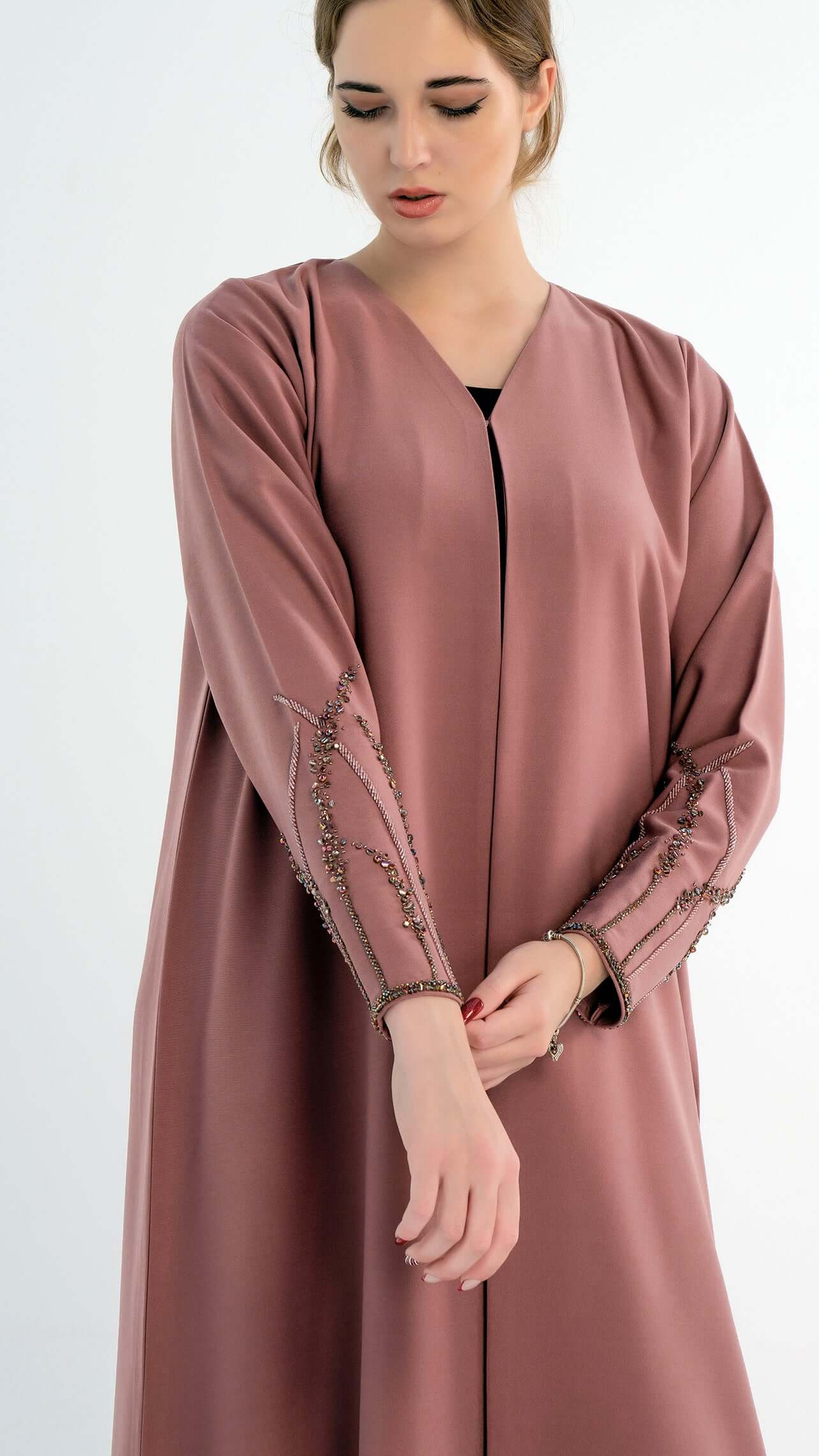 Pink Abaya with Embellished Sleeves