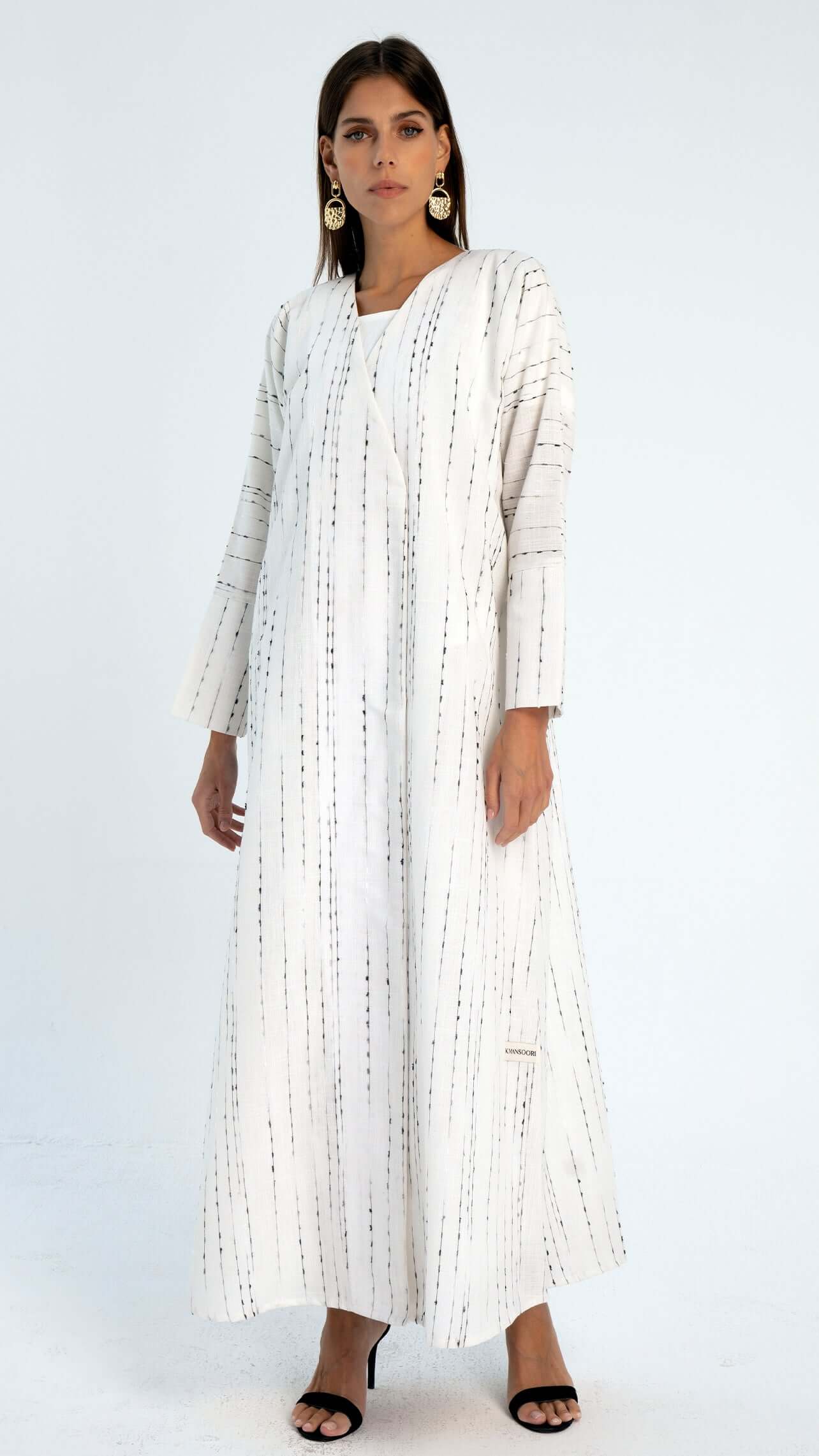 White Overlap abaya with cut joined sleeve pattern.