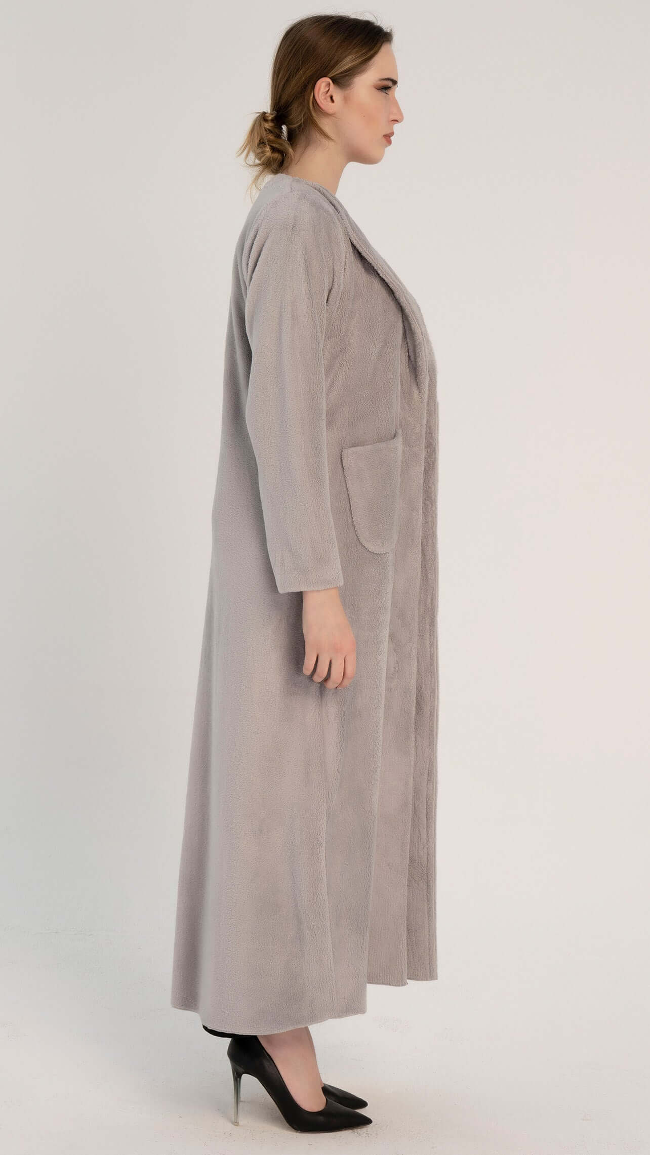 Light Grey Soft Abaya in Coat Style with Two Side Pockets