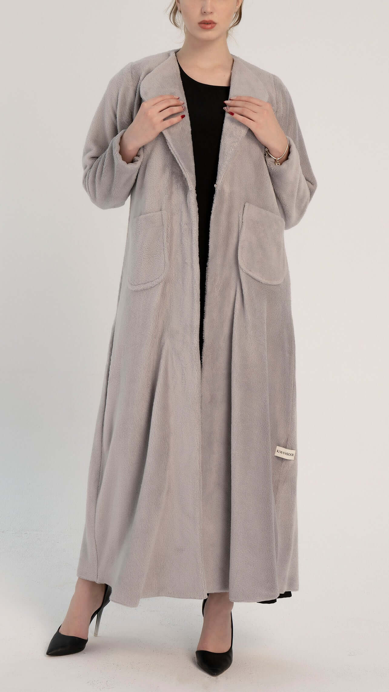 Light Grey Soft Abaya in Coat Style with Two Side Pockets