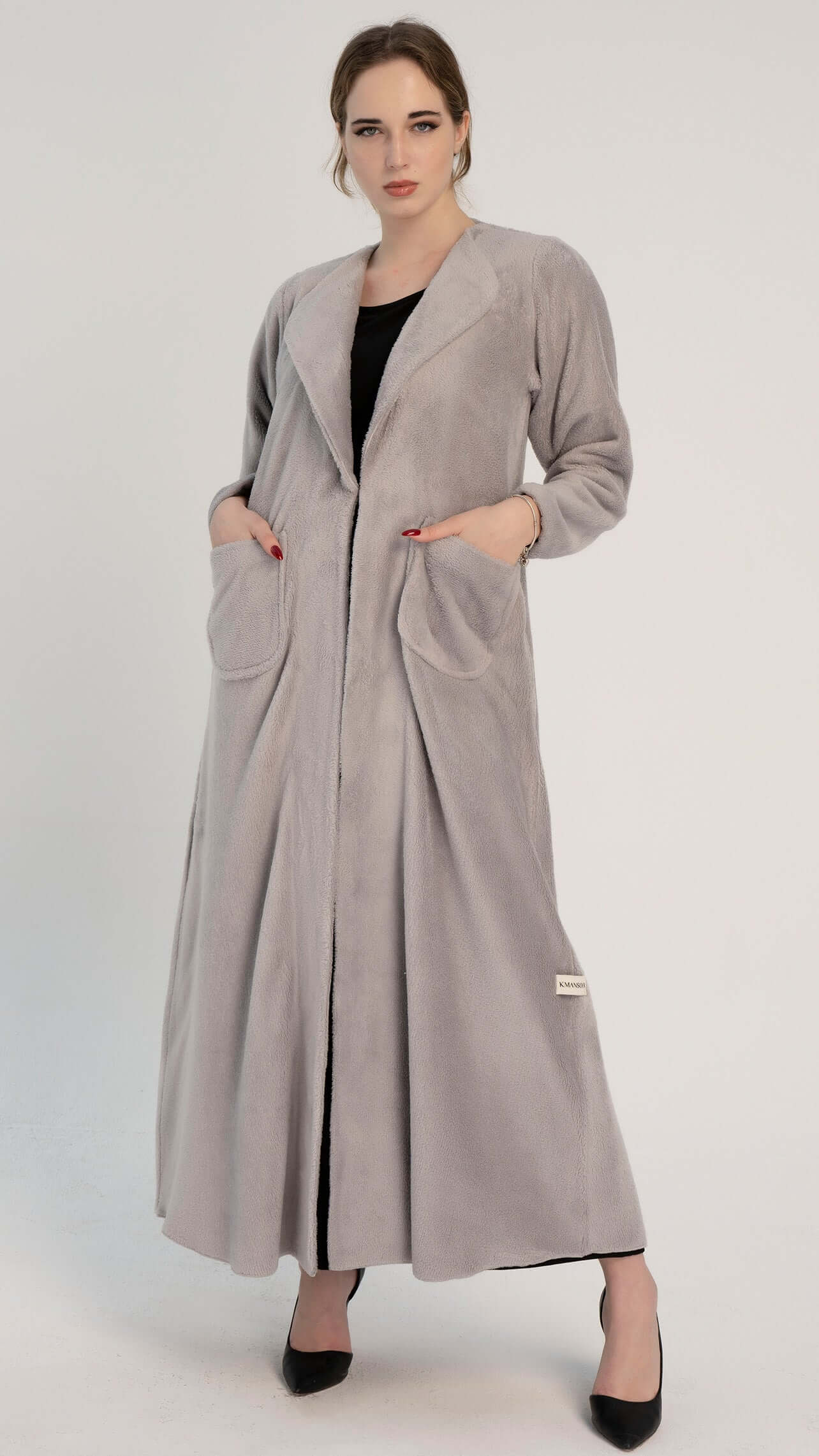 Light Grey Soft Abaya in Coat Style with Two Side Pockets