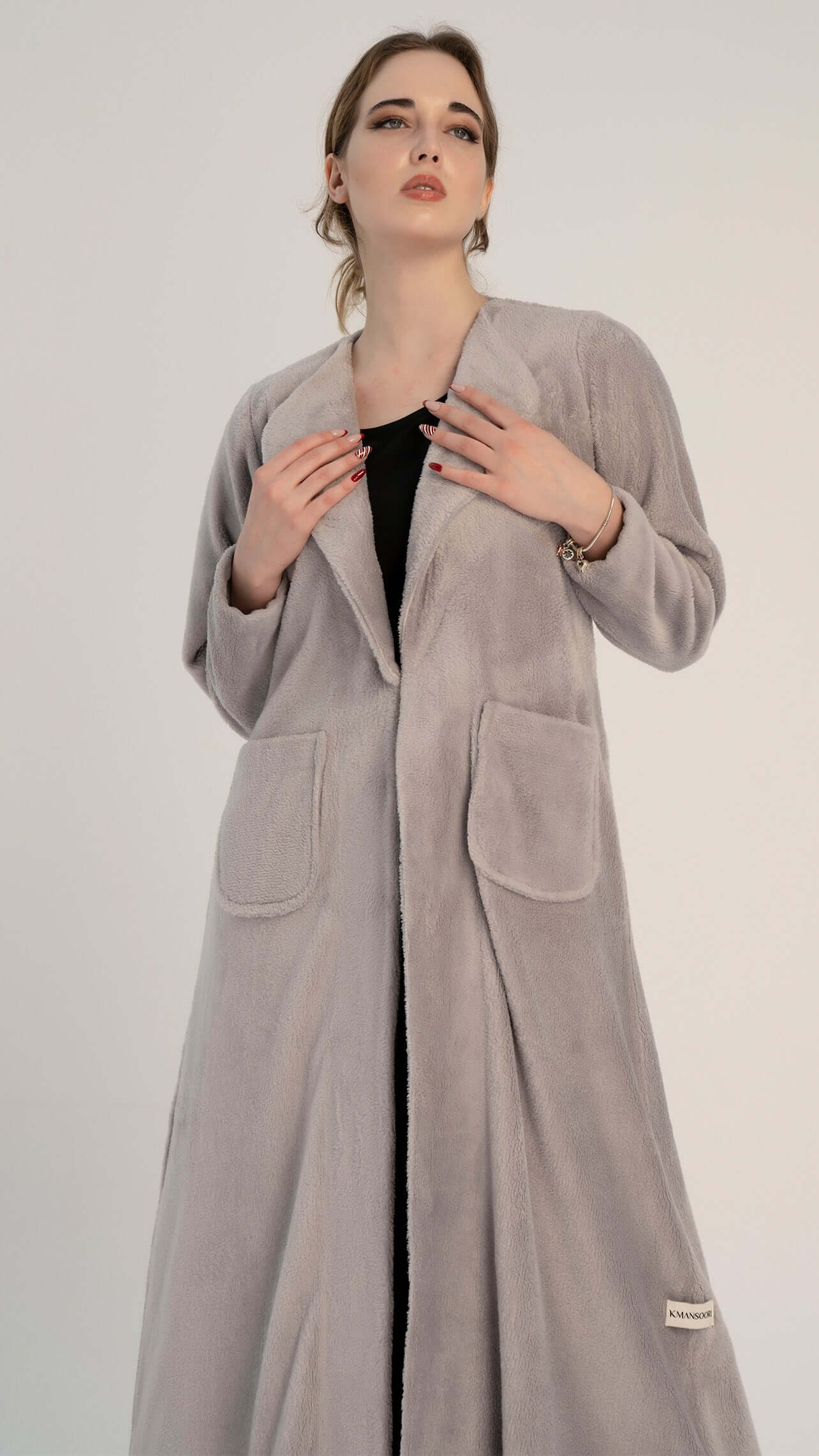 Light Grey Soft Abaya in Coat Style with Two Side Pockets