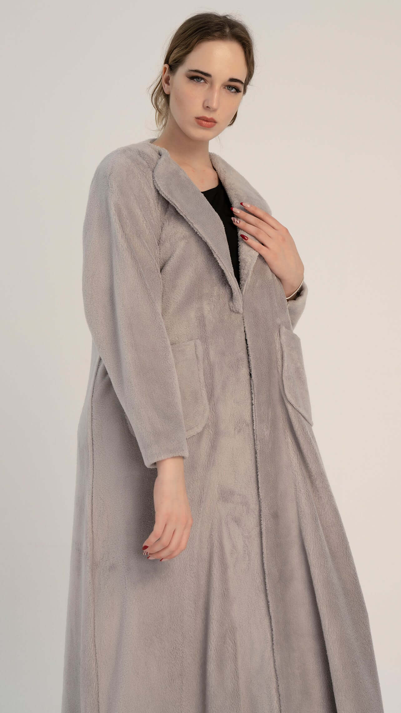 Light Grey Soft Abaya in Coat Style with Two Side Pockets