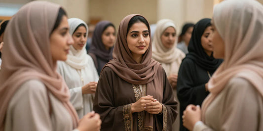 women gathered in abaya