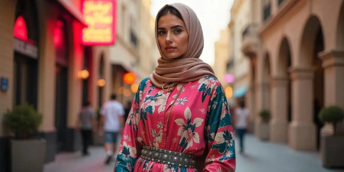 woman wearing abaya with bold colors