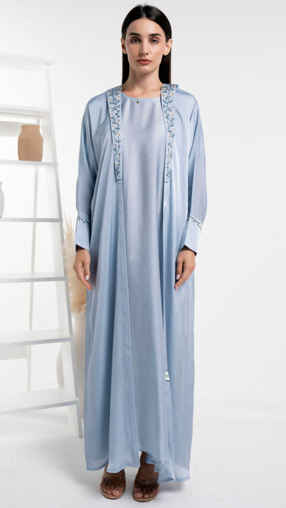 Firozi color abaya with floral embroidery