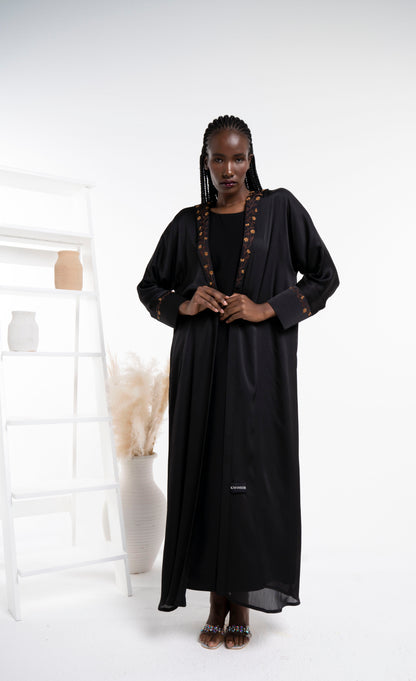 Black abaya with floral embroidery
