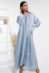 Soft Silk Satin Bisht Abaya With Floral Embroidery On Collar And Cuff Sleeves