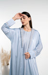 Soft Silk Satin Bisht Abaya With Floral Embroidery On Collar And Cuff Sleeves