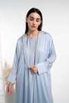 Soft Silk Satin Bisht Abaya With Floral Embroidery On Collar And Cuff Sleeves