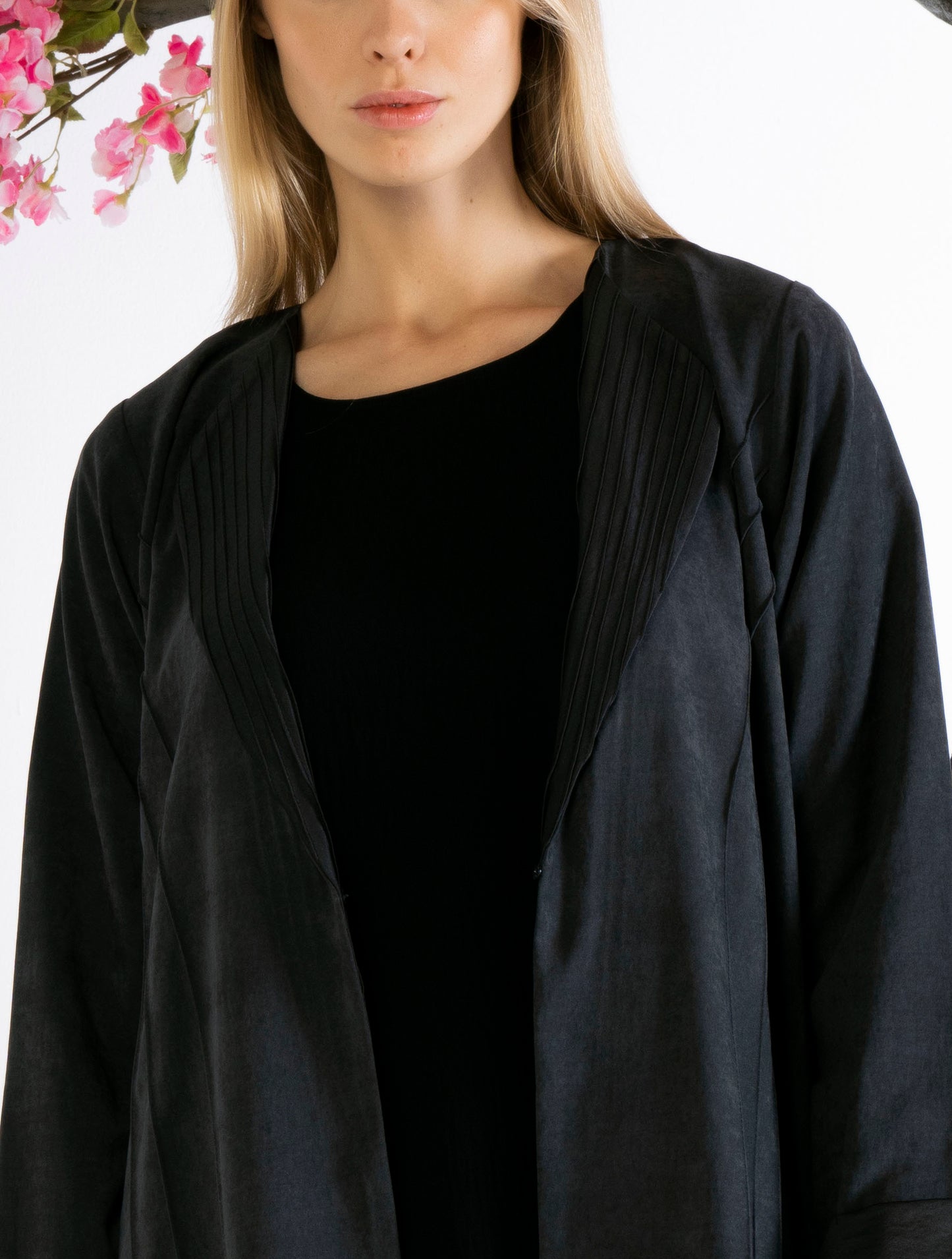 Stylised Black Collar Abaya With Pintex Design Detailing