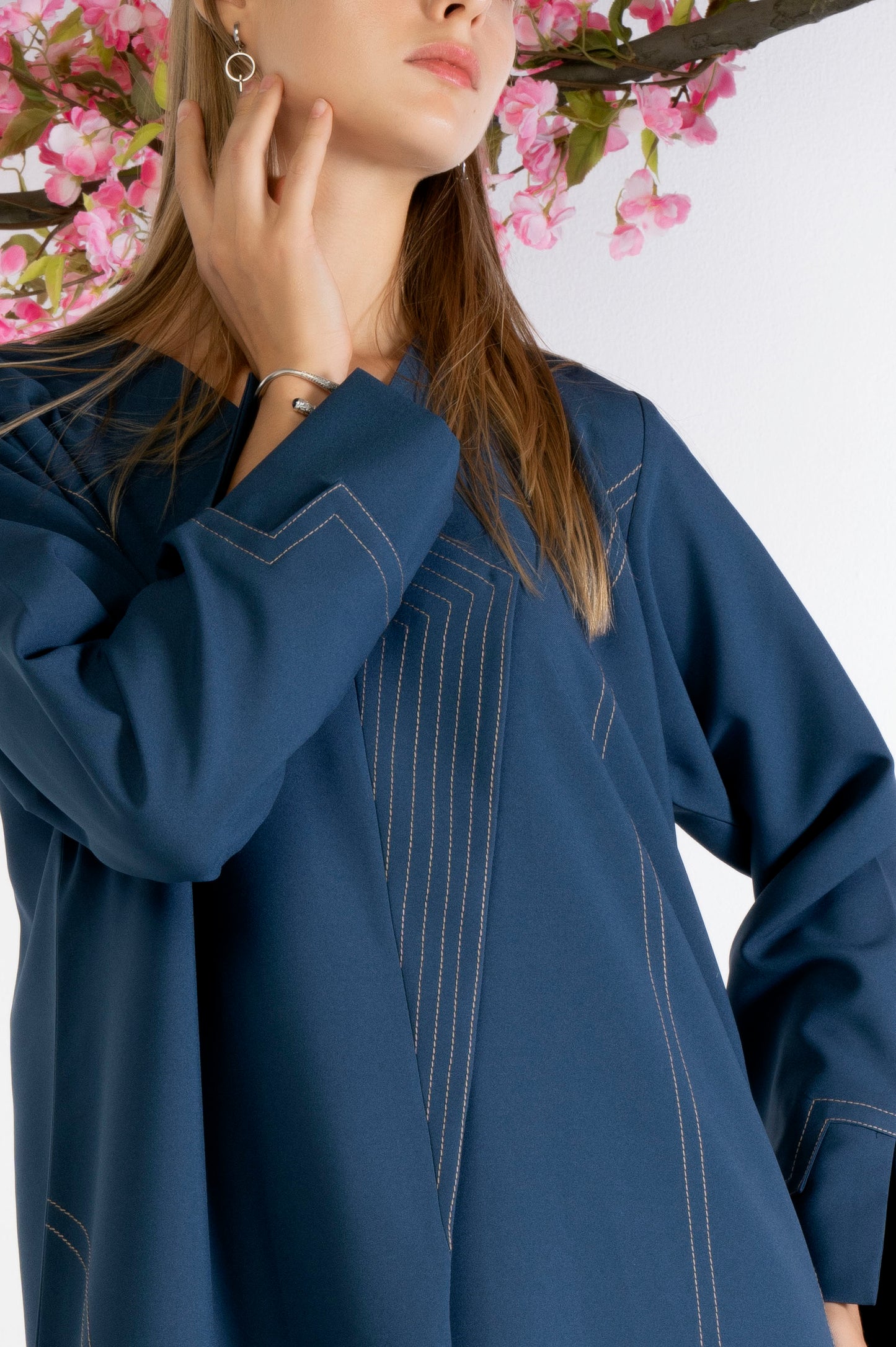 Blue Overlap Abaya With Minimal Stripe Lines