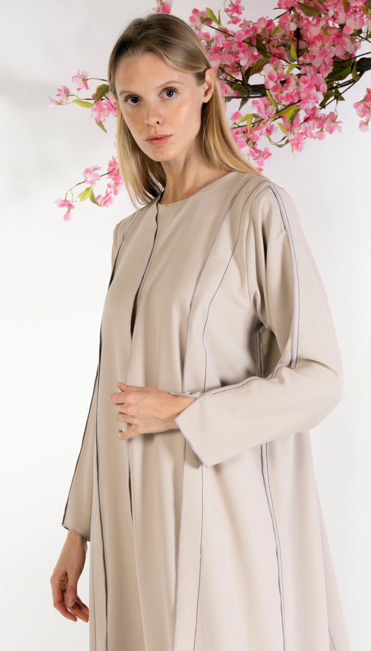 Stylised Pattern Abaya With Contrast Color Stitch Line Design