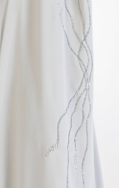 Floral embroidery on sides of grey abaya for women