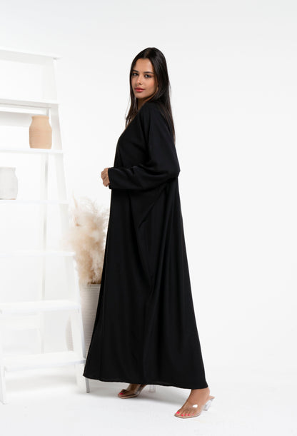 Bahraini style black abaya with piping detail for sale in Dubai