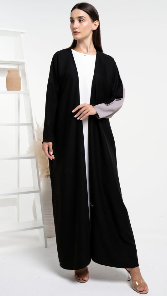 Bisht abaya with black & beige color block