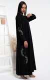 Black Abaya With White Floral Embroidery On Side And Sleeves