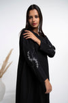 Black Abaya With White Floral Embroidery On Side And Sleeves