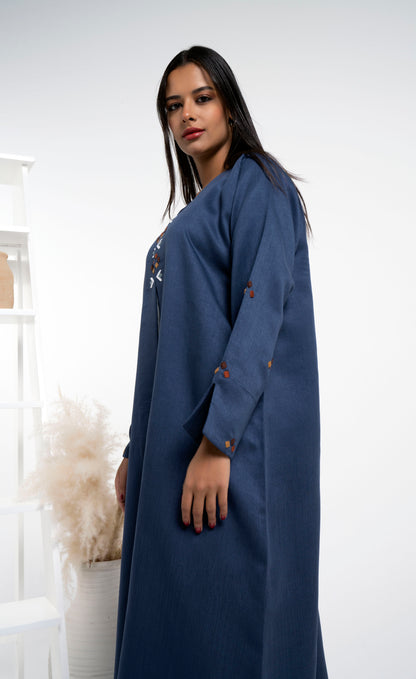 Blue abaya with thread embroidery for sale in Dubai
