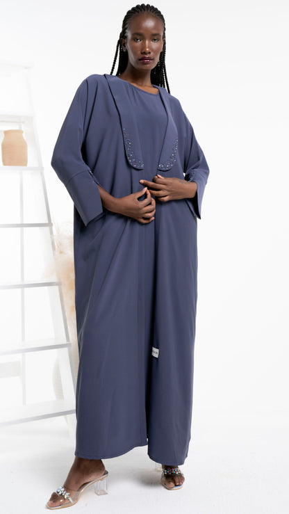 Bisht abaya with bead work on collar and cross pattern sleeves