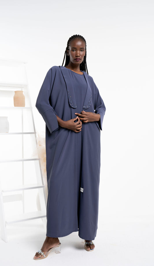 Bisht abaya with bead work on collar and cross pattern sleeves