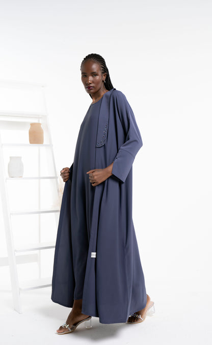 Bisht abaya with bead work on collar and cross pattern sleeves for sale