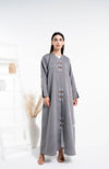 Grey color abaya with thread embroidery on frontline and sleeves