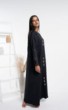 Black abaya with thread embroidery on frontline and sleeves