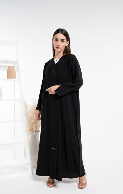 Black overlap abaya with bead design