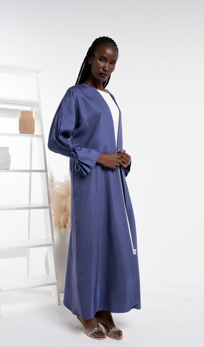 Purple abaya for women with tie pattern sleeves