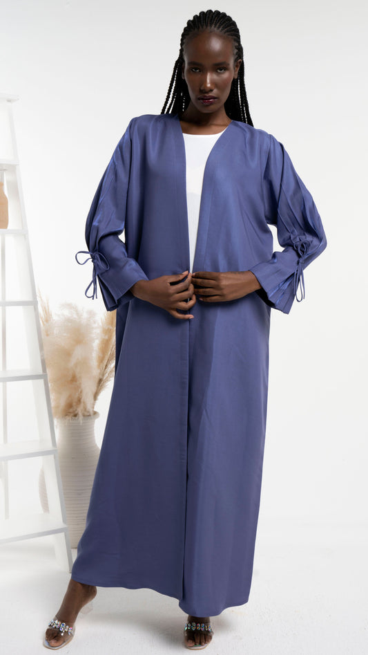 Purple abaya with tie pattern designed sleeves