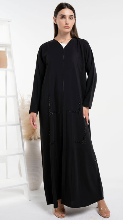 Geometric design abaya with beads work detailing