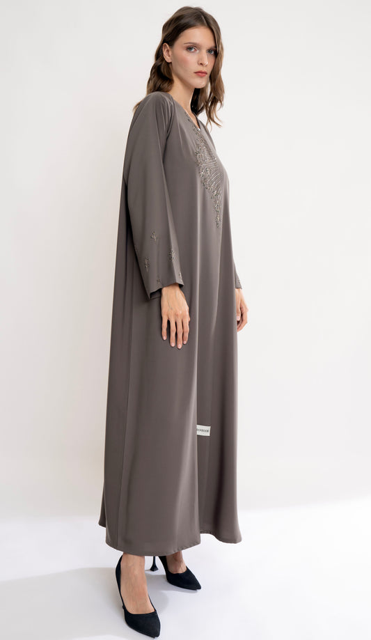 Overlap Abaya With Floral Handwork Detailing