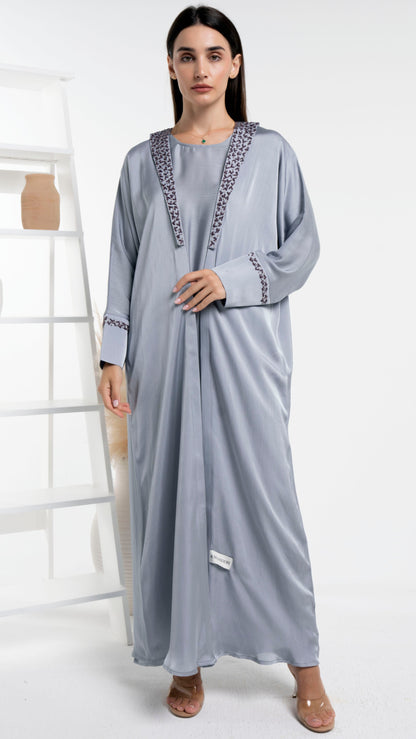 Grey abaya with floral embroidery for sale in Dubai