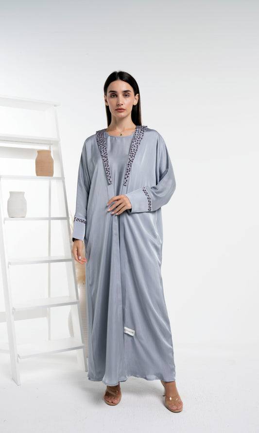 Grey abaya with floral embroidery for sale in Dubai