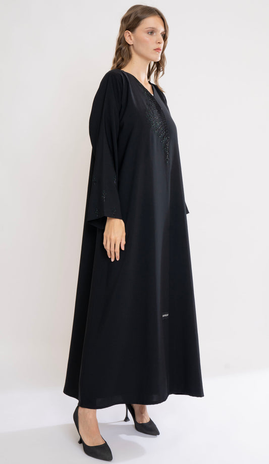 Overlap Abaya With Floral Handwork Detailing