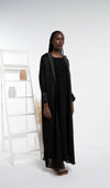 Soft Silk Satin Bisht Abaya With Floral Embroidery On Collar And Cuff Sleeves