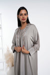 Soft Silk Satin Bisht Abaya With Floral Embroidery On Collar And Cuff Sleeves