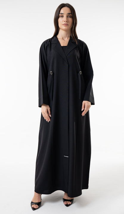 Black Tailored Abaya With Side Waist Buckle Detail