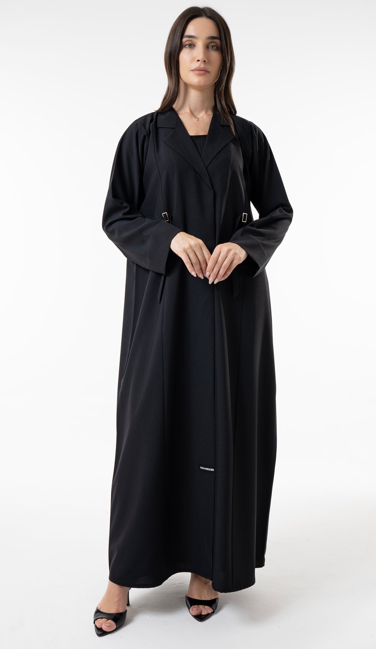 Black Tailored Abaya With Side Waist Buckle Detail