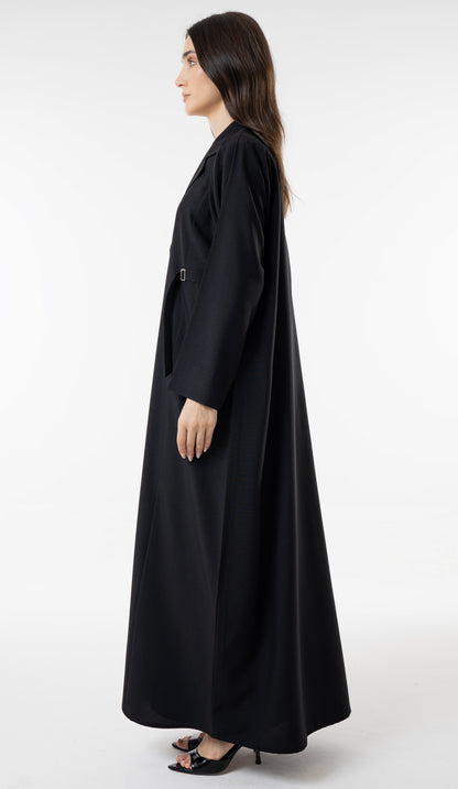 Black Tailored Abaya With Side Waist Buckle Detail