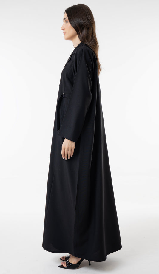 Black Tailored Abaya With Side Waist Buckle Detail