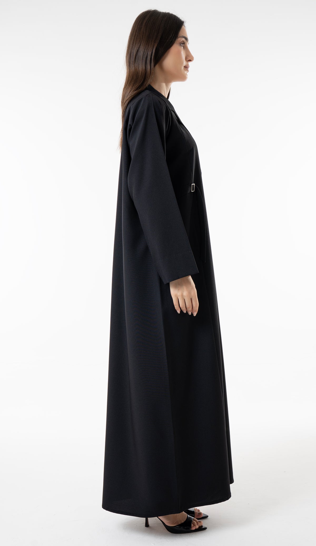 Black Tailored Abaya With Side Waist Buckle Detail