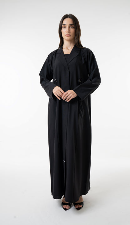 Black Tailored Abaya With Side Waist Buckle Detail