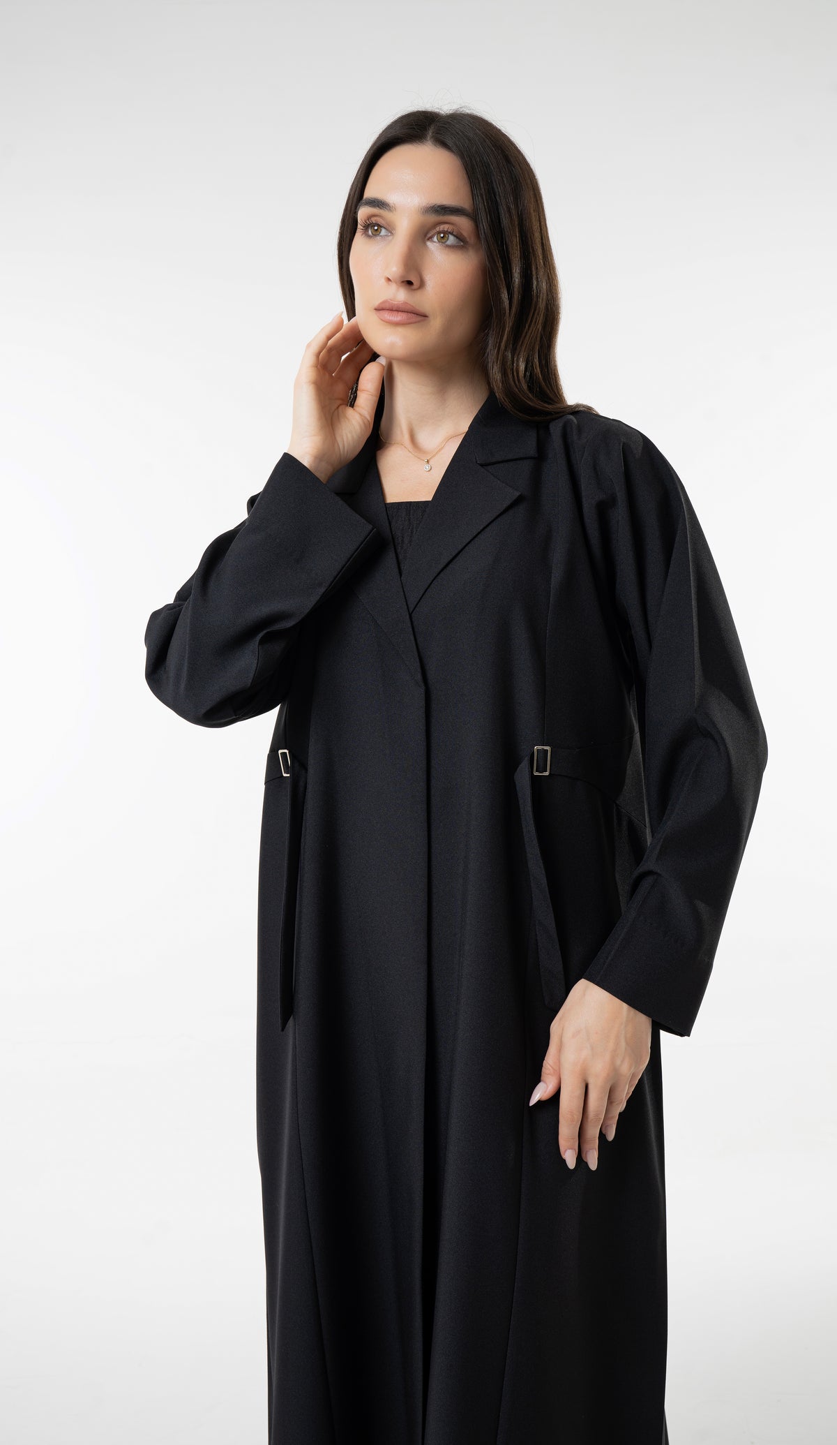 Black Tailored Abaya With Side Waist Buckle Detail