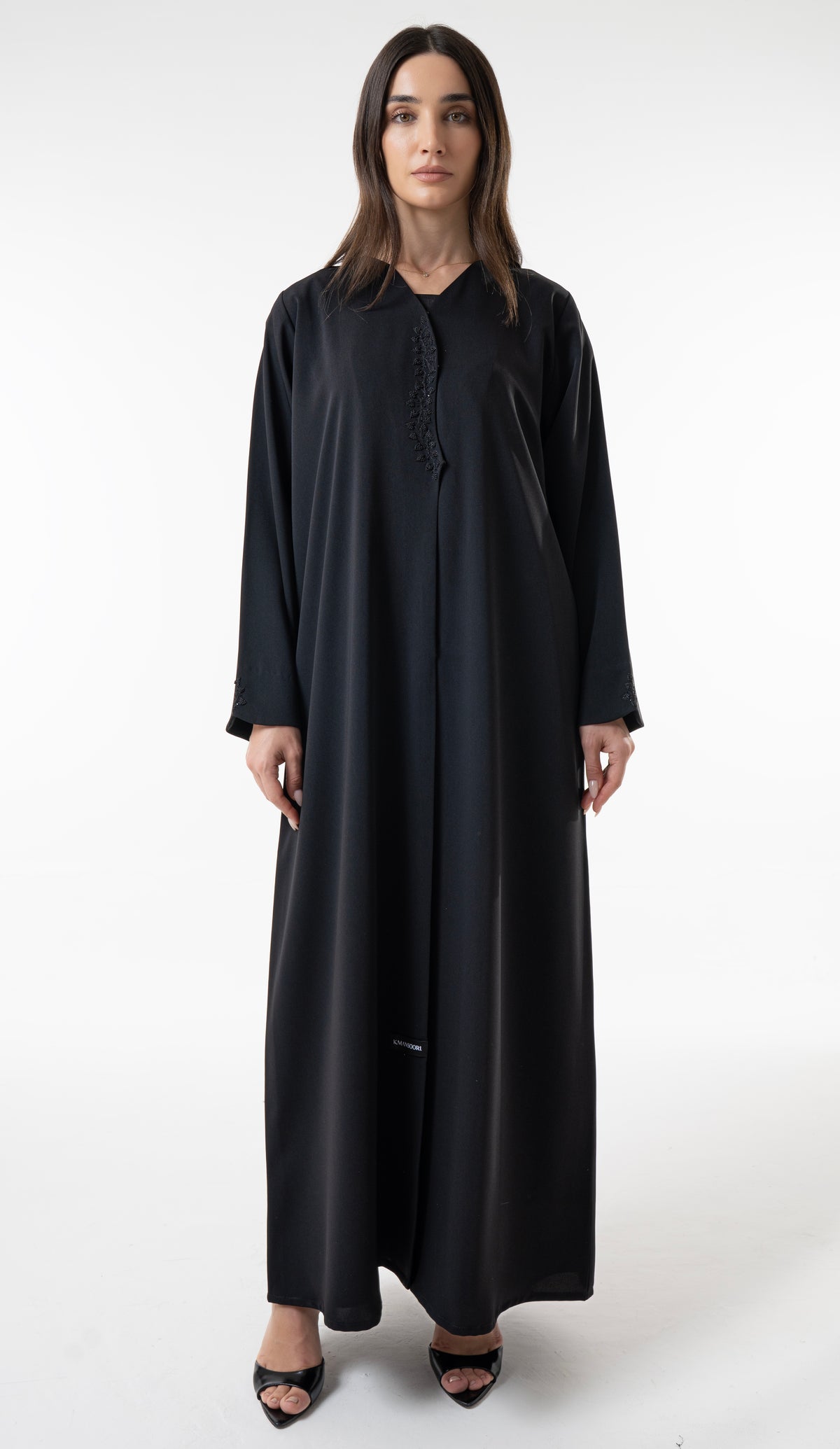 Classic Black Abaya With Embroidered Front And Sleeves
