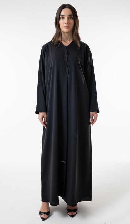 Classic Black Abaya With Embroidered Front And Sleeves